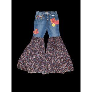 Rework Upcycled Patchwork Hippie Bell Bottom Flare Jeans Wmn 8 Festival